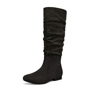 Womens Knee High Boots Pull On Winter Boots Faux Fur Lined Low Heel Tall Boots